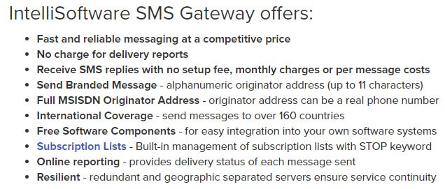 IntelliSMS Gateway Features